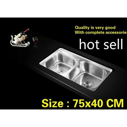 Free shipping Household kitchen sink double groove sink do the dishes food grade304 stainless steel hot sell 75x40 CM