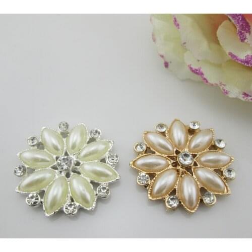 BT231 30mm)5pcs Flat Back Brooch For Invitation Cards,Alloy Rhinestone Button ,Pearl Buttons