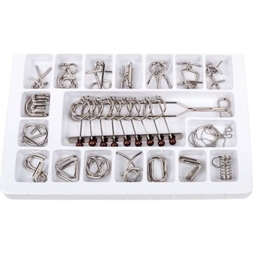 Butebuy 18Pcs Metal Wire Puzzle IQ Mind Brain Teaser Link Unlock Interlock Set R7RB