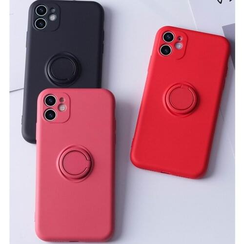 The ring stand Phone case liquid silicone Iphone 11 protective case with lanyard and car magnetic suction