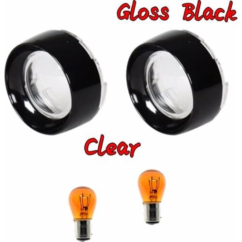 Gloss Black Aluminum Trim Ring Visor&Clear Turn Signal Lens With Light Bulb For Harley Dyna Softail Sportster 883
