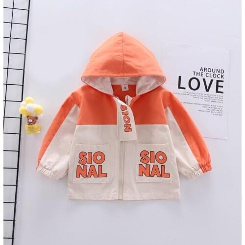 Childrens Spring Jackets Baby Boys Girls Autumn Active Coats Boy Letter Print Contrast Color Clothes Children Hooded Clothing