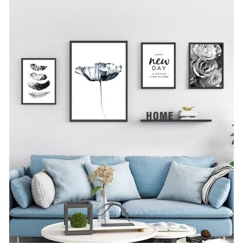 And Prints Minimalist Pictures for Living Room Decor Black and White Wall Art Rose Flower Canvas Painting Feather Quote Posters