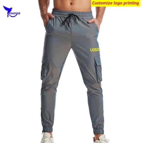 Custom LOGO Mens Multi Pockets Cargo Running Pants 2021 Quick Dry Joggers Training Trousers Breathable Thin Sportswear Bottoms