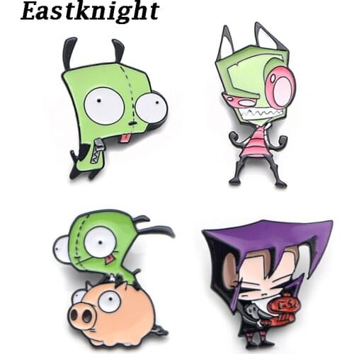 K86 Cartoon Alien Funny Metal Enamel Pins and Brooches for Backpack/Bag Badge Denim Brooch Collar Jewelry 1pcs