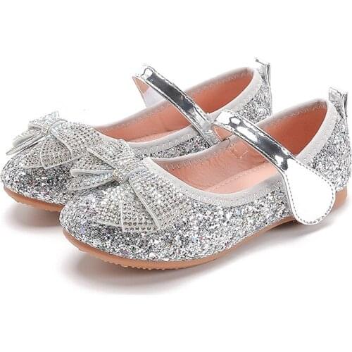 Fashion Crystal Bow Shoe Child Girl Wedding Princess Dress Shoes Dance Kids Spring Party Leather 2 3 4 5 6 7 8 9 10 11 12 Year