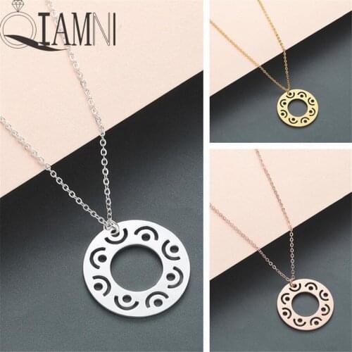 QIAMNI Trendy Minimalist Karma Infinity Circle Pendant Necklace Geometric Origami Moon Sun Chain Necklace Birthday Jewelry Gifts