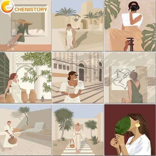 CHENISTORY DIY Oil Painting By Numbers Fashion Girl On Canvas HandPaint Acrylic Paints Kit Scenery Wall Art Picture Home Decor