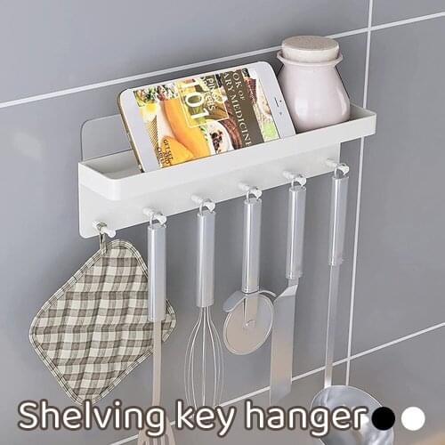 6 Hooks Wall Mount Key Holder Stainless Steel Key Rack Storage Shelf Key Hanger Organizer for Kitchen Bedroom Hallway Office