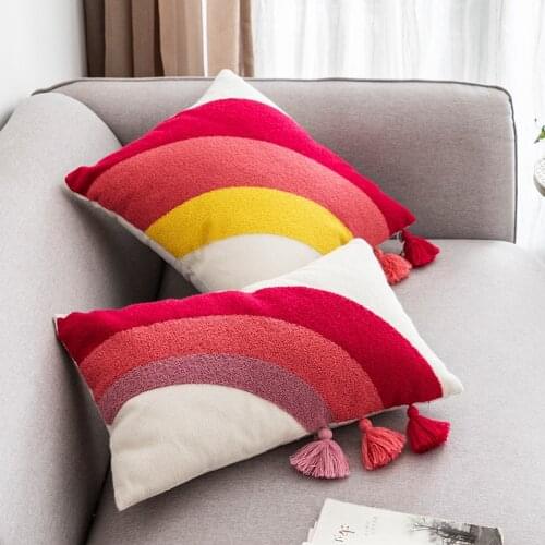 Tassels Cushion Cover Cute Rainbow Embroidery Pillow Cover 45x45cm/30x50cm Stylish Home Decoration Kids Room