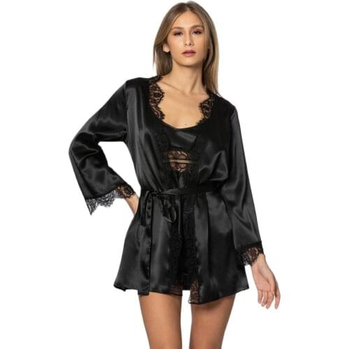 New 3 Pieces Women Pajamas Sets Faux Silk Pajamas Sleepwear Sets Elegant Sexy Lace Fashion Casual Home Clothes Nightwear