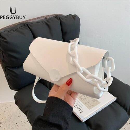 Casual Chain Flap Ladies Underarm Bags Small PU Leather Envelope Shoulder Bags Women Solid Color Underarm Bags