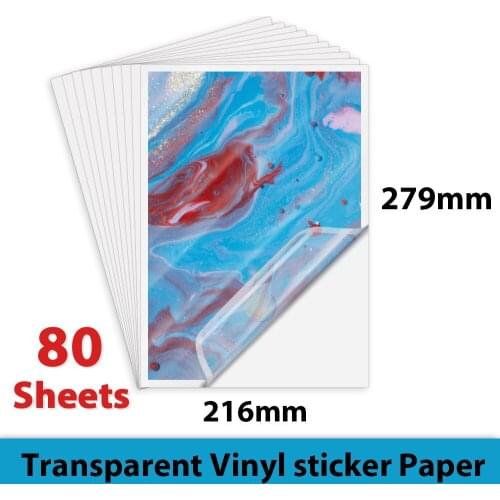 80Sheets Transparent Printable Vinyl Sticker Paper 216*279mm Waterproof PET Copy Paper Printer Paper For Inkjet Printer DIY Gift