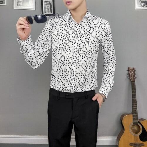 Fashion 2021 Autumn New Stylish Print Long Sleeve Shirt Men Clothing Simple All Match Slim Fit Streetwear/Prom Tuxedo Blouses