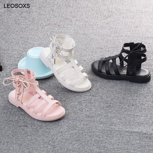 Girls' Sandals 2021 Summer New Childrens Beach Shoes High Quality Casual Zip Soft Soled Shoes Girls' Roman Princess Sandals