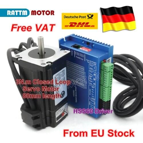 EU free VAT Nema24 2 Phase Closed-Loop Servo Motor L88mm 5A 3N.m & HSS60 6A Hybrid Step-servo Driver CNC Controller Kit