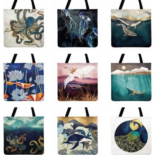 Nordic Cold Mountain Painting Printed Tote Bag For Women Casual Tote Ladies Shoulder Bag Fashion Shopping Bag Outdoor Beach Bag