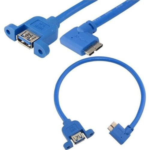 LBSC 30cm Panel Mount Female USB 3.0 To Left Angled Micro B Male Extension Cable