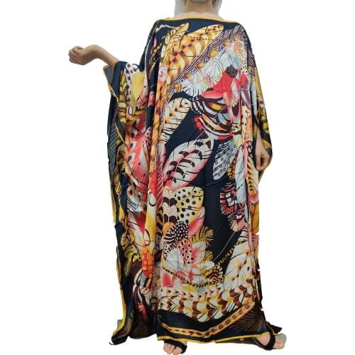 Winni Abaya Elegant Batwing Sleeve One-Shoulder Summer Printed Floral Printed Traditional Kuwait Blogger Kaftan Maxi Dress