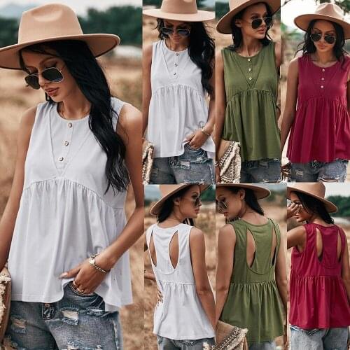 2021 Summer New Womens Casual Loose Round Neck Sleeveless Stitching T-shirt