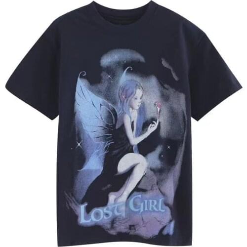 Artsnie Cartoon Print Women T Shirt Summer O Neck Short Sleevetops Tops Tees Femme Streetwear Casual Loose Black T-shirt Mujer