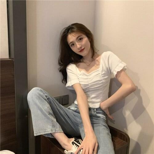 Women Cute Short Sleeve Fashion Short Sleeve T-Shirts Cropped Top Summer Slim Tee Tops For Women TT@88