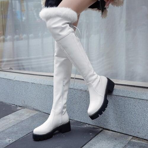 Women boots new fashion autumn winter warm snow boots high heels platform black white western over the knee high boots