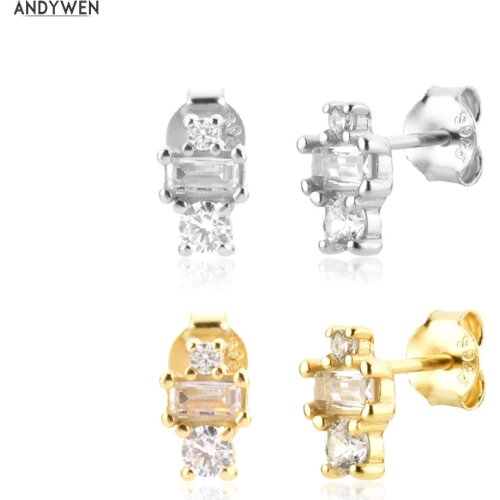 ANDYWEN 925 Sterling Silver Square Zircon CZ Gold Joanne Ingrid Piercing Pendiente Luxury Jewelry Gift Fow Women Crystal Wedding