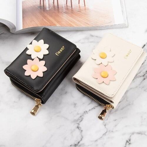 Ladies Small Wallet and Purse Women Leather Flowers Wallets Coin Purses Card Holder Girls Mini Coin Money Bags Clutch
