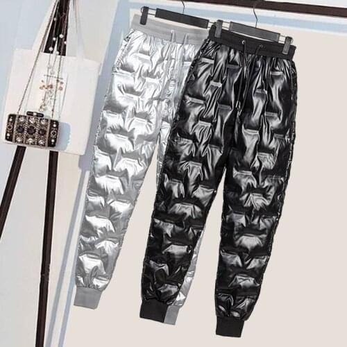 Autumn Women Casual Waterproof glossy Pants Winter Ladys Warm Pants Womens Clothing Lace-up Long Trousers