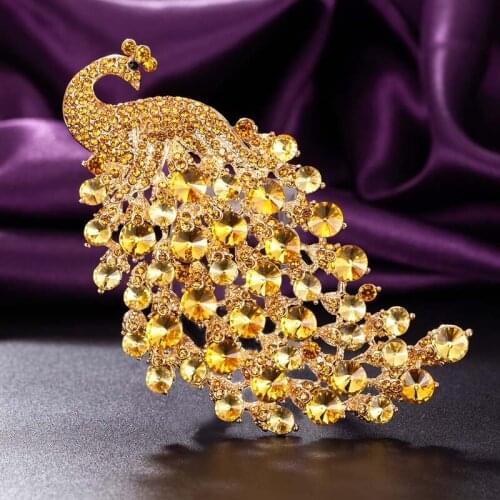 Zlxgirl Big size rhinestone peacock wedding brooches jewelry bridal pin brooch bouquet fashion women party hijab accessories