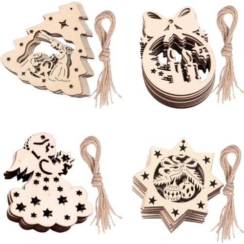 10pcs 8cm Wooden Hanging Ornaments for Christmas DIY Unfinished Wood Crafts Cutouts for Xmas Tree Hanging Ornaments Gift Tag
