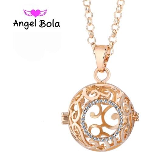 10Pcs Wholesale Sound Ball Cage Pendant Necklaces for Baby Gift 24mm Plated Cage Hollow Out Metal Chain Necklace L114