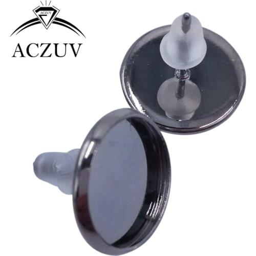 1000pcs 8mm 10mm 12mm 14mm 16mm Gunmetal Black Bezel Stud Earring Blank Cabochon Base Setting Post with Rubber Backs BES014
