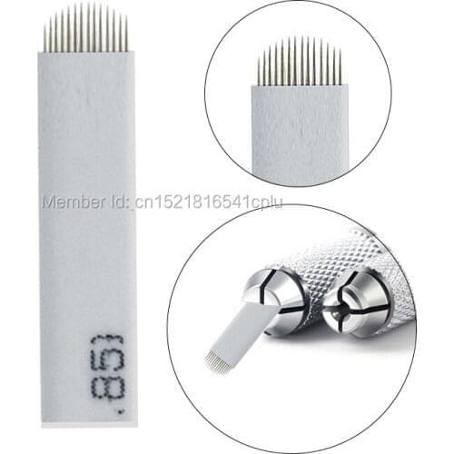 50pcs Laminas Tebori 14U for Permanent Makeup Microblading Needles for Eyebrow Lip Stainless Steel Tattoo Blades for Manual Pen