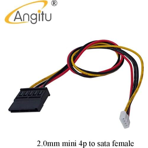 Angitu ITX Power Cable Mini 4pin Sata 15Pin 2.0mm Adapter Cable SATA Female Power Cables-20CM(8inch)