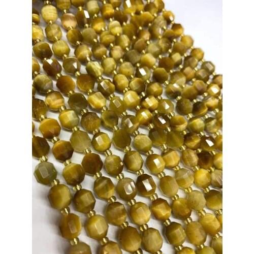 Natural tiger eye lantern beads faceted cut corner beads DIY crystal semi-finished accessories accessories 38 cm long