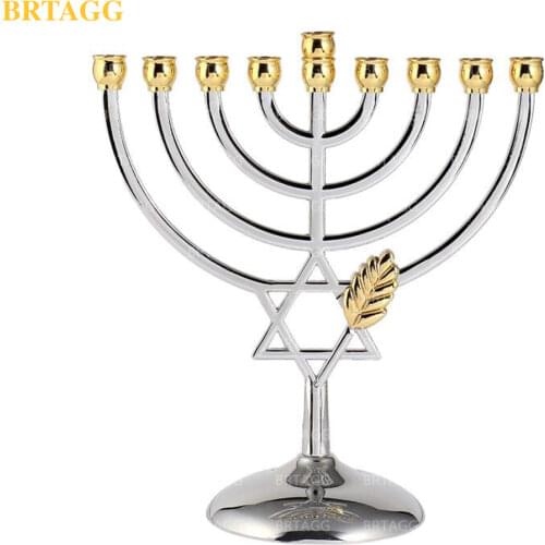 BRTAGG Hanukkah Menorah Silver Color Full Size Non Tarnish - Jewish 9 Branch Candlestick Candle Holders Crismas Holy Land Gift