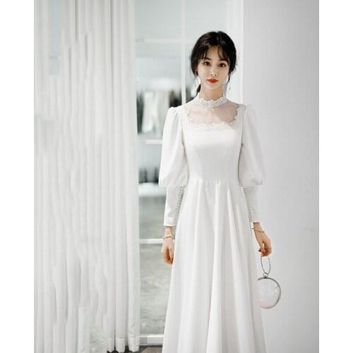 Elegant Lace Trim Square Collar White Satin A-Line Daily Evening Dress Cheongsam Back Zipper Prom Fomail Gown Vestidos De Noche