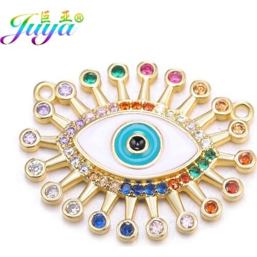 Juya DIY Enamel Evil Eye Charms Supplies Multicolor Rainbow Greek Eye Connector Charms For Needlework Turkish Eye Jewelry Making