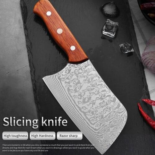 GHL Handmade Forged Damascus Steel Slicing Knife Cleaver Knife Chef Knife Full Tang Butcher Knife Kitchen Knives Cooking Tool