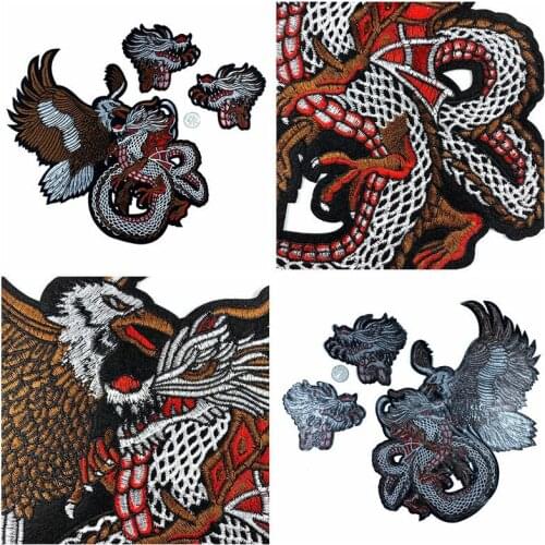 Punk Style Exquisite Chinese Flood dragon Embroidery Patch Sew On Clothes Applique for DIY Clothing Accessory Patch wholesale