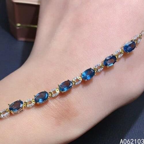 KJJEAXCMY fine jewelry 925 sterling silver inlaid natural London Blue Topaz Womens fresh fashion gem hand bracelet support test