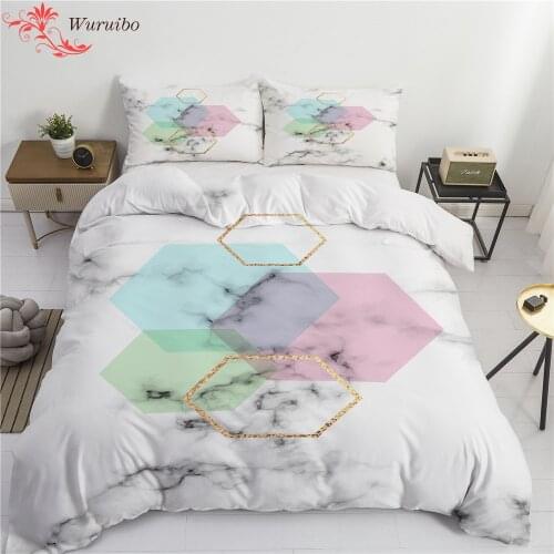 Simple Geometric Marble Bedding Set Twin King Size White Polygon Duvet Cover With Pillowcase Modern Bedroom Decor Bed Linen Sets