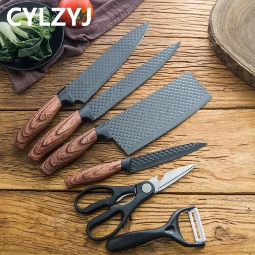 Forged Kitchen Knives 6 Pcs Set Handmade Stainless Steel Kitchen Knife Scissors Peeler Chef Slicer Nakiri Paring Knife Gift Case