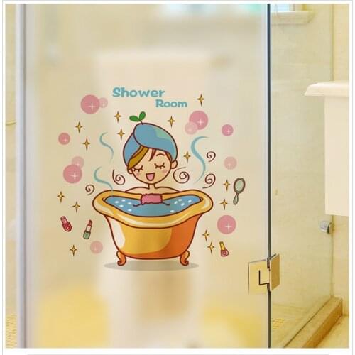 Beautiful Girl Shower Room Decoration Bathing Wall Stickers Art PVC Vinyl Home Decor for Bathroom Waterproof Removable