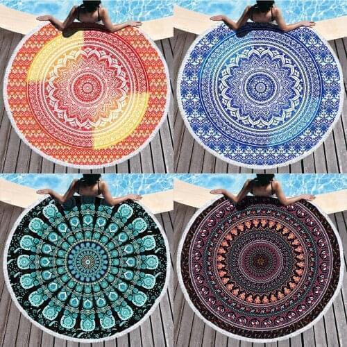 Mandala Round Beach Towel Tassel Bohemia Microfiber Bath Shower Towel For Adult Bedspread Picnic Yoga Mat Blanket Cover Tapestry