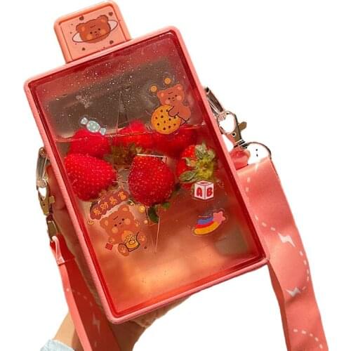 Cute Square Water Bottles Portable Drinkware 2021 Student Movement Kettle Plastic Outdoor Travel Camping Hiking Gift Bottle