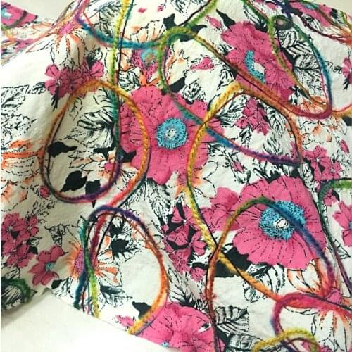 Fashion printed base fabric wool embroidery fabric rose red peony lace fashion designer fabric