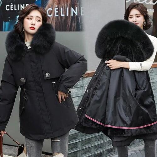 2021 New Warm Padded Clothing Women Wool Liner Long Coat Winter Jacket Large Fur Parkas Snow Wear Jackets Hooded Parka Coats